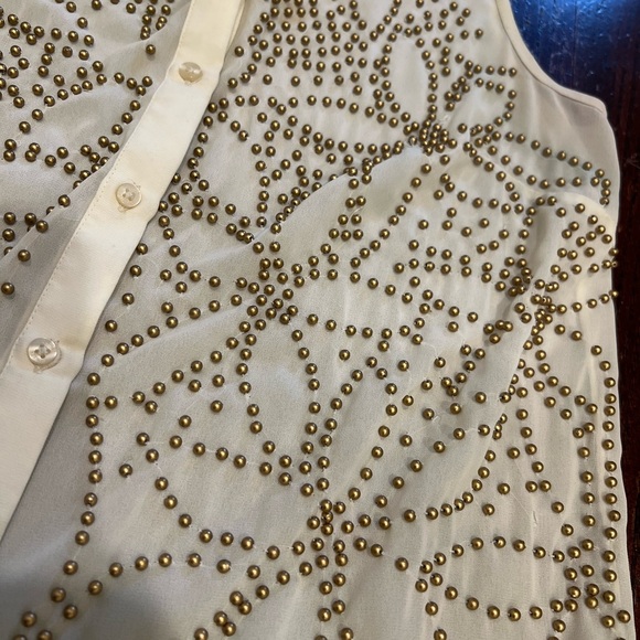 Guess cream chiffon sleeveless blouse with gold beaded detailing - Picture 7 of 10